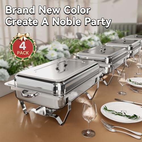 Amhier Chafing Dishes for Buffet, 11Qt, 4 Pack, Silver