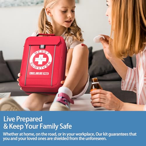 Besst Survivor Comprehensive First Aid Kit -Labeled Compartments for Trauma & Emergencies, Compact Emergency Kits for Car, Boats, Camping, Hurricanes and Outdoor Emergencies Survival -265 Piece - size: Large