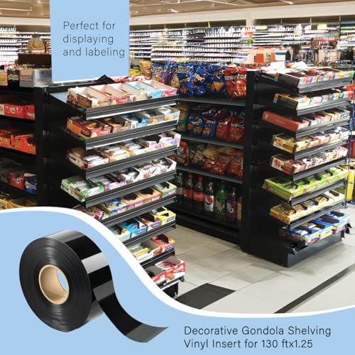 Decorative Gondola Shelving Vinyl Insert for Ticket Channel 130 FT. x 1.25 in. - Black - color: Black, size: 1 Roll