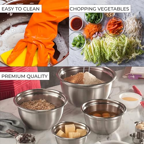 AVADOR Premium Brushed Stainless Steel Mixing Bowls Sets, Easy To Clean, Space Saving, Great for Cooking, Baking, Prepping Needs 0.25qt, 1qt, 1.5qt, 3qt, 5qt (9 pc Anti Slip with Lid and Graters) - size: 9 pc (0.25 qt, 1 qt, 1.5 qt, 3 qt, 5 qt)