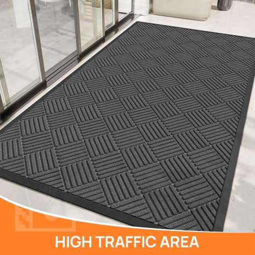 Indoor Outdoor Door Mat, 4' x 3' Doormat for Entryway, Gray - color: Grey Diamond, size: 3' x 4' (Rectangular)