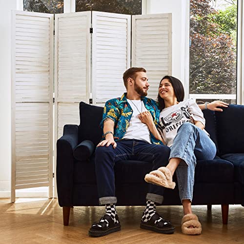 Room Dividers and Folding Privacy Screens, Wood Louvered Separators Divider Wall for Home Office Bedroom - 4 Panels, 67 * 60inch (White-Washed) - color: White - Louvered, size: 4 Panels