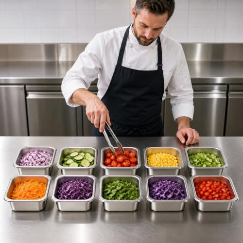 10 Pack 1/6 Size Hotel Pans, 2.5 Inch Deep Stainless Steel Steam Table Food Pans for Restaurant Prep, Catering, Buffet and Salad Bar, No Lids Included - color: 1/6, size: 2.5inch