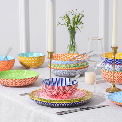 Selamica Ceramic Plates and Bowls Sets,32 Pieces Dinnerware Sets for 8,Scratch Resistant Dish Set for family gathering,Dishwasher & Microwave Safe, Assorted Colors - color: Assorted Colors, size: Service for 8 (32 Pcs)
