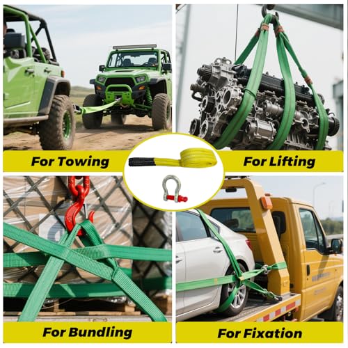 HENBOW Lifting Straps for Hoist,8' × 3" Heavy Duty Flat Lift Sling Straps with D Ring Shackle 6600 lbs Safety Load,Web Sling Car Tree Saver Winch Recovery - size: 3 Inch × 8 FT