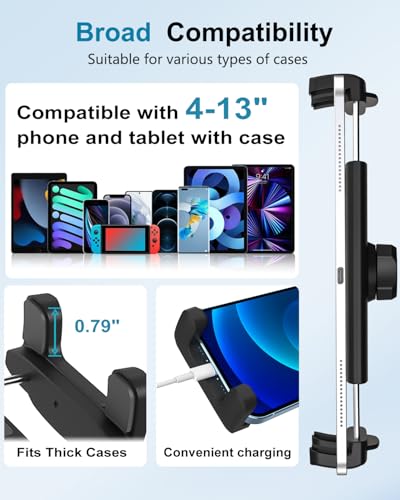 Tablet Holder for Wheelchair/Stroller/Spin Bike/Treadmill/Mic Stand/Boat/Handlebar Clamp, 360° Gooseneck Mount with Adjustable Arm for 4-13" iPad Pro Air Mini, Phone, Galaxy Z Fold, Fire HD