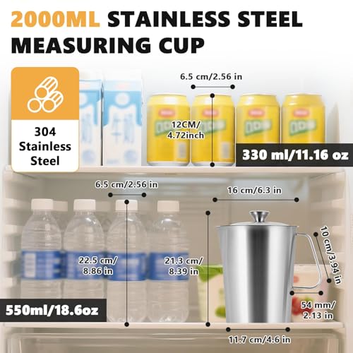 Stainless Steel Measuring Cup with Lid 2L 70 OZ