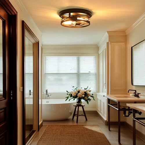 Black Flush Mount Ceiling Light,Hallway Light Ceiling Mount,Industrial Vintage Metal Cage Close to Ceiling Lights for Kitchen,Farmhouse,Bedroom - color: Circular ceiling light, size: 1 PACK
