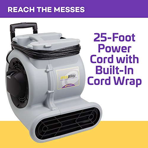 ProTeam ProBlitz XP Air Mover Blower Floor Fan Stackable with Daisy Chain, 3 Speeds, 3 Adjustable Angles, Telescoping Handle and Wheels for Water Damage, Restoration, Commercial, Janitorial, Plumbing
