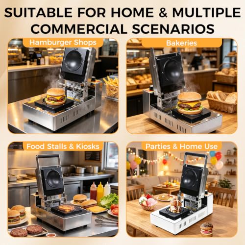 1000KW Ice Cream UFO Burger Maker, Electric Burger Waffle Maker Commercial Electric Burger Waffle Maker Sandwich Machine Rotating 180° Non-Stick Plate Machine for Home Kitchen Use Breakfast