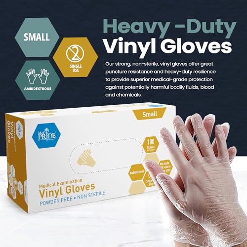 MED PRIDE Vinyl Medical Exam Gloves,Powder & Latex-Free, Small, 100-Ct - size: Small (Pack of 100)