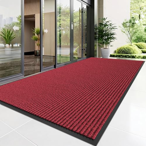 Front Door Mat, 6' x 2' Heavy Duty Indoor Outdoor Door Mat Entrance, Commercial Welcome Mats, Stain and Fade Resistant, Durable Rubber Backing, Low Profile Entry Mat for Patio, Red Stripe - color: Red-stripe, size: 2' x 6' (Rectangular)