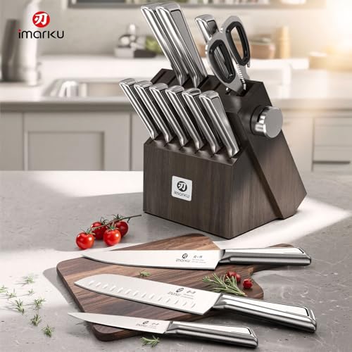 imarku G14 Japanese Kitchen Knife Set, Stainless Steel with Block, 14pc - color: Gray, size: 14 Pcs