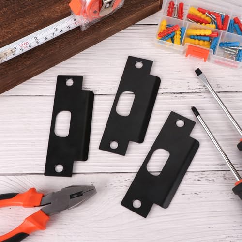 3Pcs Stainless Steel Strike Plate Universal Door Strike Plate 4 7/8" x 1 1/4" Deadbolt Strike Plate Door Backplate D-Shaped Hole Steel with Black Finish Replacement Lock T Strike Plate - style: Style2