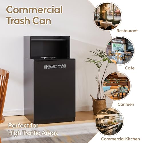 Restaurant Trash Can Cabinet, Commercial Trash Cans 32 Gallon Wooden Trash Can and Garbage Receptacle with Tray Holder, Door, Large Trash Bin for Restaurant, Cafeteria, Kitchen, Office, School, Black - color: Black