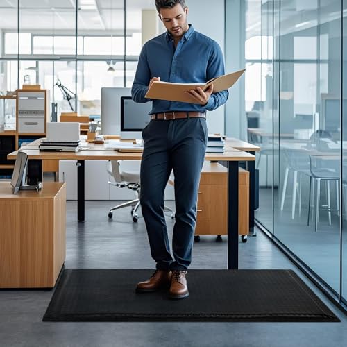 2 x 5 FT Anti Fatigue Mats Industrial 15/16 Inch Thick Soft Sponge Ergonomic Mat Durable Heavy Duty Diamond Plate for Standing Non Slip Industrial Grade Floor Mat for Leg & Back Pain (Black) - size: 59.9"L x 23.6"W x 0.9"Th