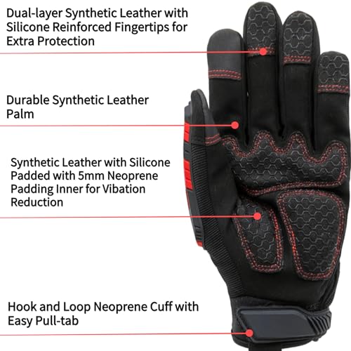 Work Gloves Men,Impact Glove,Safety Gift,Medium,Red+Black - color: Red+black, size: Medium
