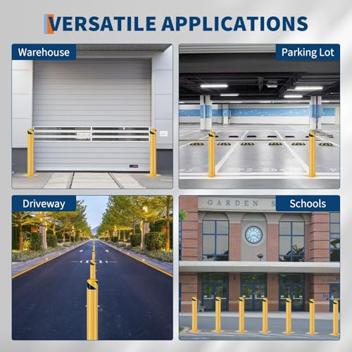 GarveeLife Heavy Duty Steel Safety Bollards 36 in,Steel Parking Bollards Post 6 Pack,Removable Bollards for Warehouse, Garage, Parking Lot, Reflective Tape, Anchor Bolts Included, - size: 36 inch
