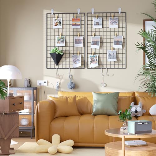 C&AHOME Photo Wall Display Set of 2, Wall Grid Panel, 17.7" x 25.6", Black - color: Black, size: 17.7 x 25.6 (45x65cm)