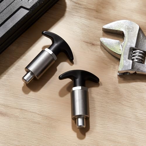 2 Pcs Steel Handle Locking Spring Loaded Pull Pin T Knob Spring Plunger Loaded Pull Pop Pin Shank Knob Plastic Handle for Welding Shelve Industrial Rack System Fitness 3.15 Inch (3/8 Inch) - size: 3/8 Inch