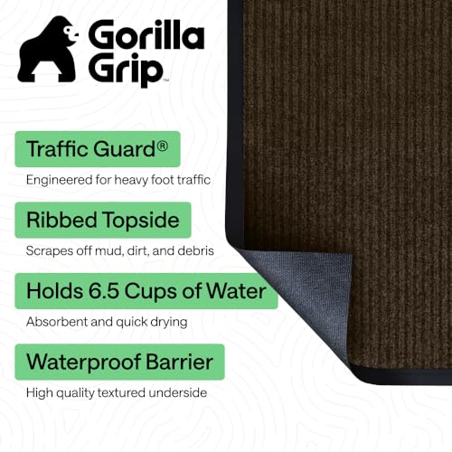 GORILLA GRIP Traffic Guard Indoor Outdoor Heavy Duty Door Mat, 47x35 Brown - color: Brown, size: 47" X 35"