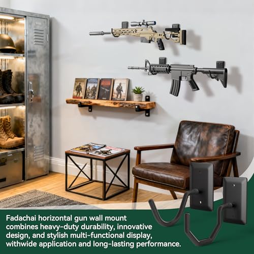Horizontal Gun Wall Mount for Indoor Display - Yoke Design Rifle Wall Mounts, Heavy Duty Steel Shotgun Wall Holder, Adjustable Bow Wall Hanger, Wall Mount Gun Hooks with Protective Composite Padding - color: 1 Pair