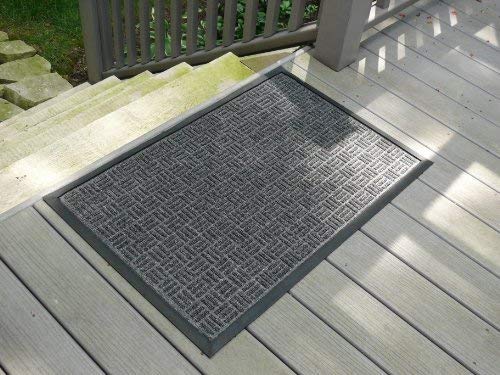 Kempf Water Retainer Front Door Mat, 18” x 30”, Black, Outdoor Indoor Entrance, Non-Slip, Low Profile, Natural Rubber Doormat, Traps Dirt and Moisture - color: Black, size: 18" x 30"