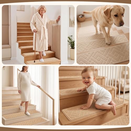 Non Slip Stair Treads for Wooden Steps, 15 Pack 8"x30", Beige - color: Beige, size: 8" x 30"