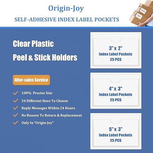 Origin-Joy 25 PCS Self-Adhesive Index Label Pockets, Clear Plastic Peel & Stick Card Holders with Top Open for Loading (2.25 x 0.75 inch) - size: 2.25 x 0.75 inch, style: Horizontal