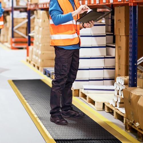 Anti Fatigue Mat, Industrial Grade Anti Fatigue Ergonomic Standing Mat 15/16" Thick Heavy Duty Workshop Floor Mat for Leg & Back Pain (Yellow Borders, 3 * 6 ft) - color: Yellow Borders, size: 3*6 ft