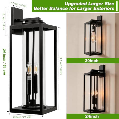 FILIYANO Large 24 Inch Outdoor Wall Light Fixtures, Black, 2-Pack - color: Black (Sensor-Free), size: 24 inch