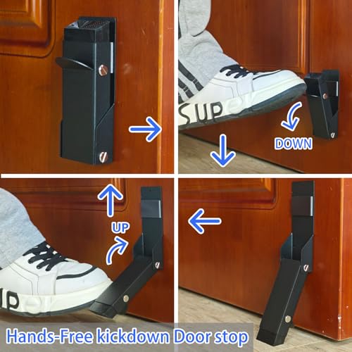 Door Stoppers Adhesive, Kick Down Door Stop Holder Keep Door Open, Door Stops for Bottom of Door, One Touch Rubber Doorstop, Self-Adhesive or Screw Easy Install, Upgraded Anti-Slip Rubber