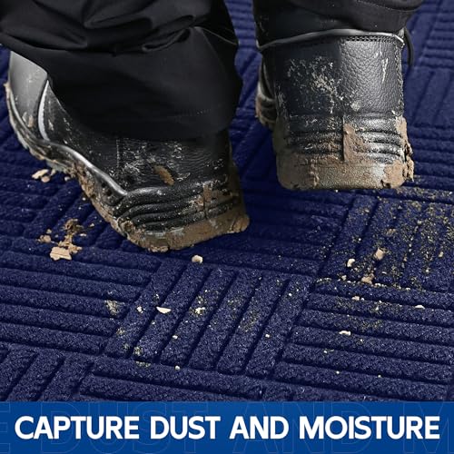 Durable Indoor Outdoor Door Mat, 6' x 2' Heavy Duty Front Door Mat for Entryway, Non-Slip Backing, Stain and Fade Resistant, Absorbent Commercial Floor Mat for High Traffic Area, Blue Diamond - color: Blue-diamond, size: 2' x 6' (Rectangular)