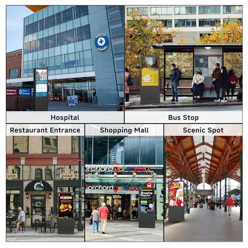 65 Inch Floor Standing Outdoor Digital Signage - IP65 Waterproof Display with 4500nits Brightness, WiFi/HDMI/USB Input for Retail, Subway & Restaurants