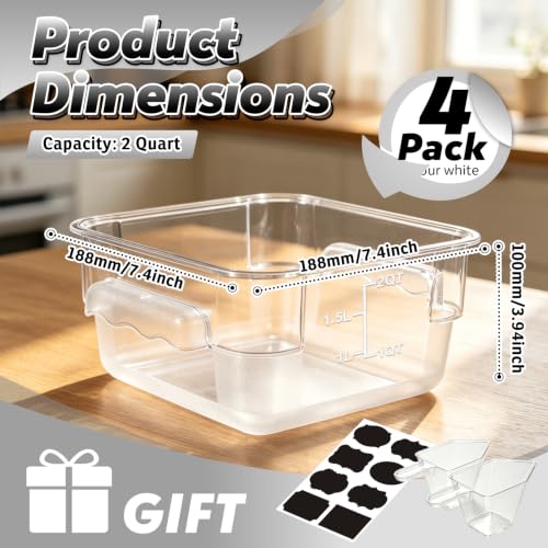 4 Pack 2QT Commercial Clear Food Storage Containers with Lid, NSF - color: White, size: 2Qt-4 Pack