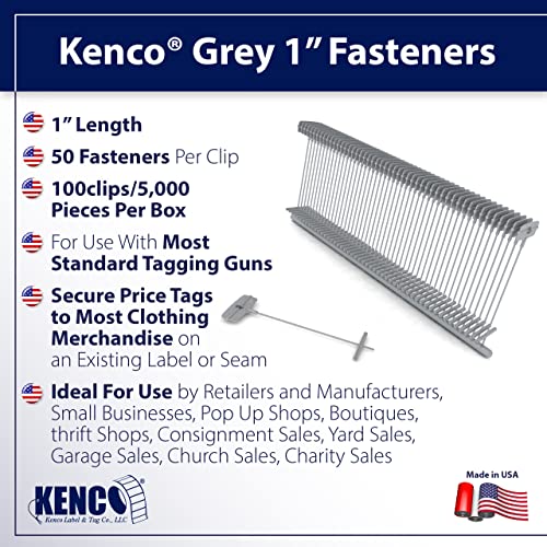 Kenco 1 Inch Standard Tagging Attachments, 1-in Fasteners for Tagging Retail, Consignment and Manufacturing - 5,000 Pieces Per Box 50 per Clip (10 Boxes 50,000 Fasteners, Grey) - color: Grey, size: 10 Boxes 50,000 Fasteners