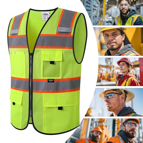 JKSafety Safety Vest for Men Women Hi Vis Relfective Vest with Pockets High Visibility Meet ANSI Standard - color: 331-yellow, size: 4X-Large
