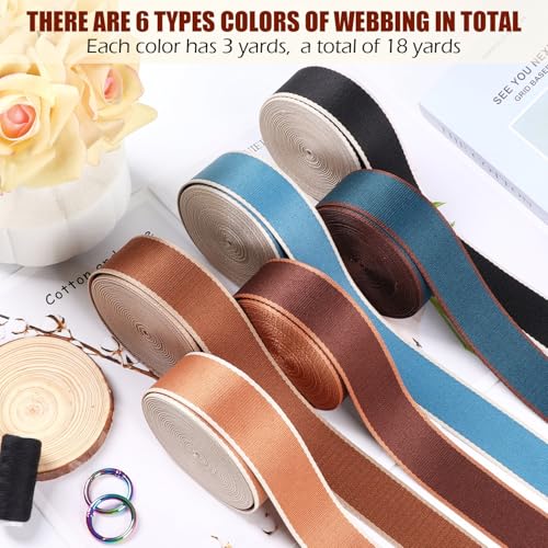 Webbing 1.5 Inch-6 Rolls Polyester-Cotton Striped Webbing 1 1/2 inch Strapping for Purse Backpack Straps-1.5 "Nylon Webbing for Bags Belt Backpacks Luggage 18 Yards - color: Colorful-18 Yards