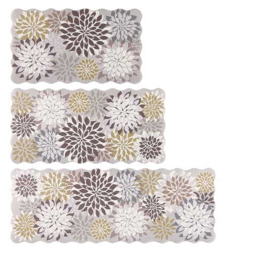 HEBE Anti Fatigue Kitchen Rugs Set of 3, Cushioned Kitchen Mats for Floor - color: Brown/Floral
