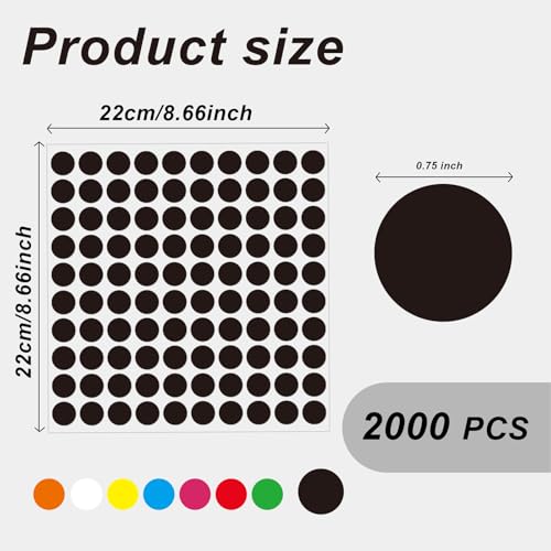 2000 Pcs 3/4" Garage Sale Price Stickers Sheets, Black Yard Sale Price Stickers, Round Color Coding Labels, Circle Dot Sticker for Home Decorative, Office, Classroom, Papers Etc - color: Black, size: 0.75inch