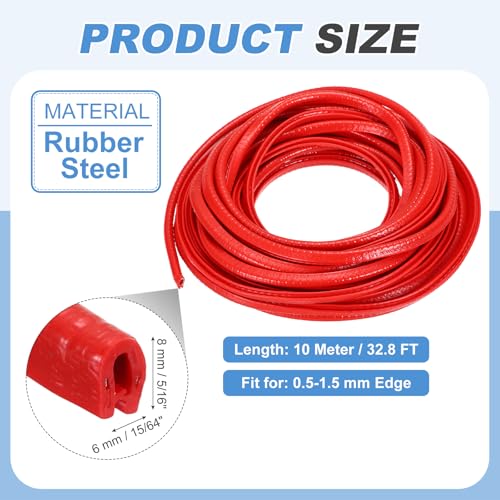 PATIKIL Rubber Edge Trim Guard, 32.8 ft x 5/16" x 15/64" U Channel Edge Protector Seal Strip with Metal Clips Fit for 0.5-1.5mm Edge for Car Door Sheet Metal Hatches Table Corners, Red - color: Red, size: 32.8 ft x 5/16 in x 15/64 in