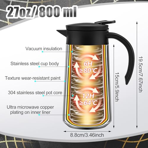 Ziliny 2 Pcs 27oz Thermal Coffee Carafe Stainless Steel Coffee Pot for Keeping Hot/cold Insulated Double Walled Vacuum Tea Pot with Press Button Drink Beverage Dispenser for Milk Tea(Silver) - color: Silver