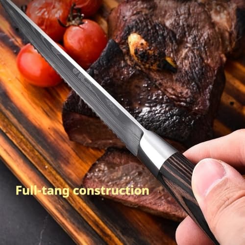 Steak Knives Set, 6/8/14 Piece Options, German High Carbon Stainless Steel, 5cr15MoV steel, Wood Handle,Full Tang Design,serrated Meat Knife, Sharp Dinner Knives (14PCS)