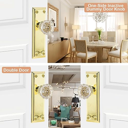 Vintage Glass Dummy Door Knobs Interior Single Sided, Polished Gold - color: Polished Brass/Gold, size: Single Dummy