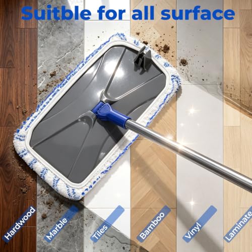 Masthome 16" Large Flat Mop,3 Microfiber Mop Pads - color: Blue Extra Large
