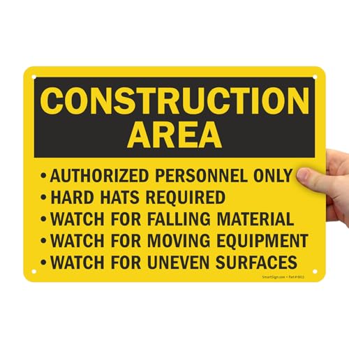 SmartSign "Construction Area - Authorized Personnel Only, Hard Hats Required" Sign | 10" x 14" Aluminum - size: 10" x 14"