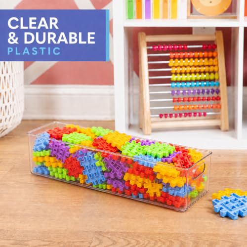 primebox Plastic Food Storage 4 Pack Clear Container Bin with Handles for Organizing Kitchen, Pantry, Refrigerator, Freezer, Pantry, Cabinet, Closet, Bathroom. 20”x6”x5” - size: 20x6x5