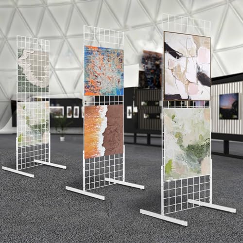 2' x 6' Grid Wall Panel Floorstanding Display Fixture with Deluxe T-Style Base, White. Two-Pack Combo. - color: White, size: 2 Sets