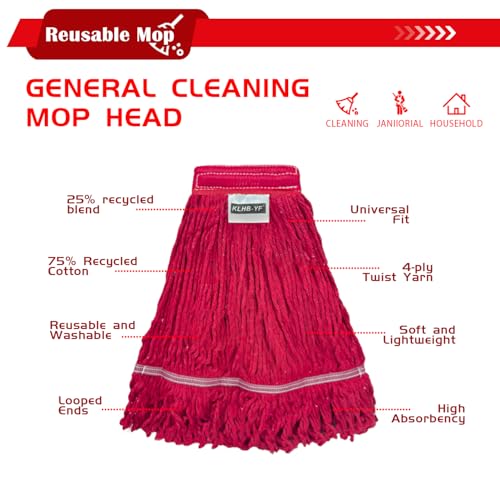 Heavy Duty Wet Industrial Cleaning Mop Head – 21 oz red mop Head Replacement Cotton Washable Industrial mop Heads Heavy Duty for Commercial & Home Cleaning(RED) - color: Red, size: 5 Pack