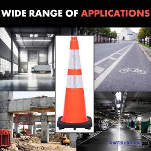 32 Pack 36" Inch Orange Traffic Safety Cones with Dual Reflective Collars - High Visibility Industrial Pylons Traffic Cones for Road, Parking Lots, Driving, Construction - size: 32 Cones